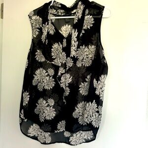 Ann Taylor Factory sheer top; black and white floral design; Large